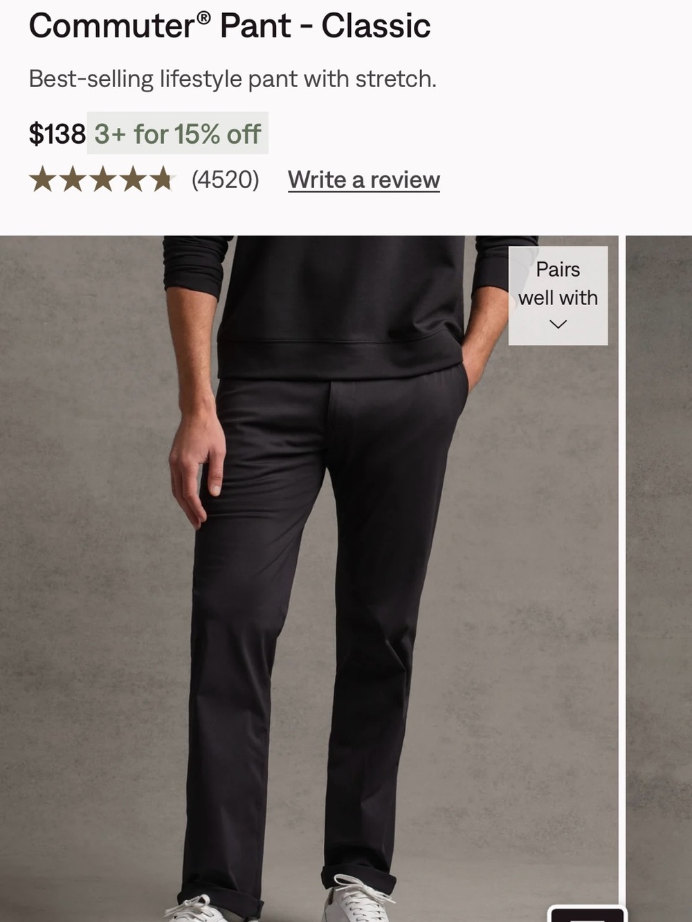 Men’s Rhone Classic Fit Commuter Pant—Black